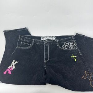 Ambush Mens Black Acid Wash Embroidered Cross Patch Streetwear Denim Jeans 44